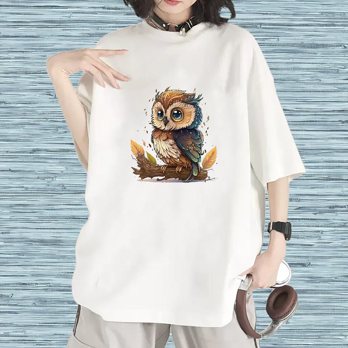 New Woman T Shirts Breathable Short Sleeve 230g Cotton Couples T Shirts Custom Printed Owl Outdoor Unisex Wear