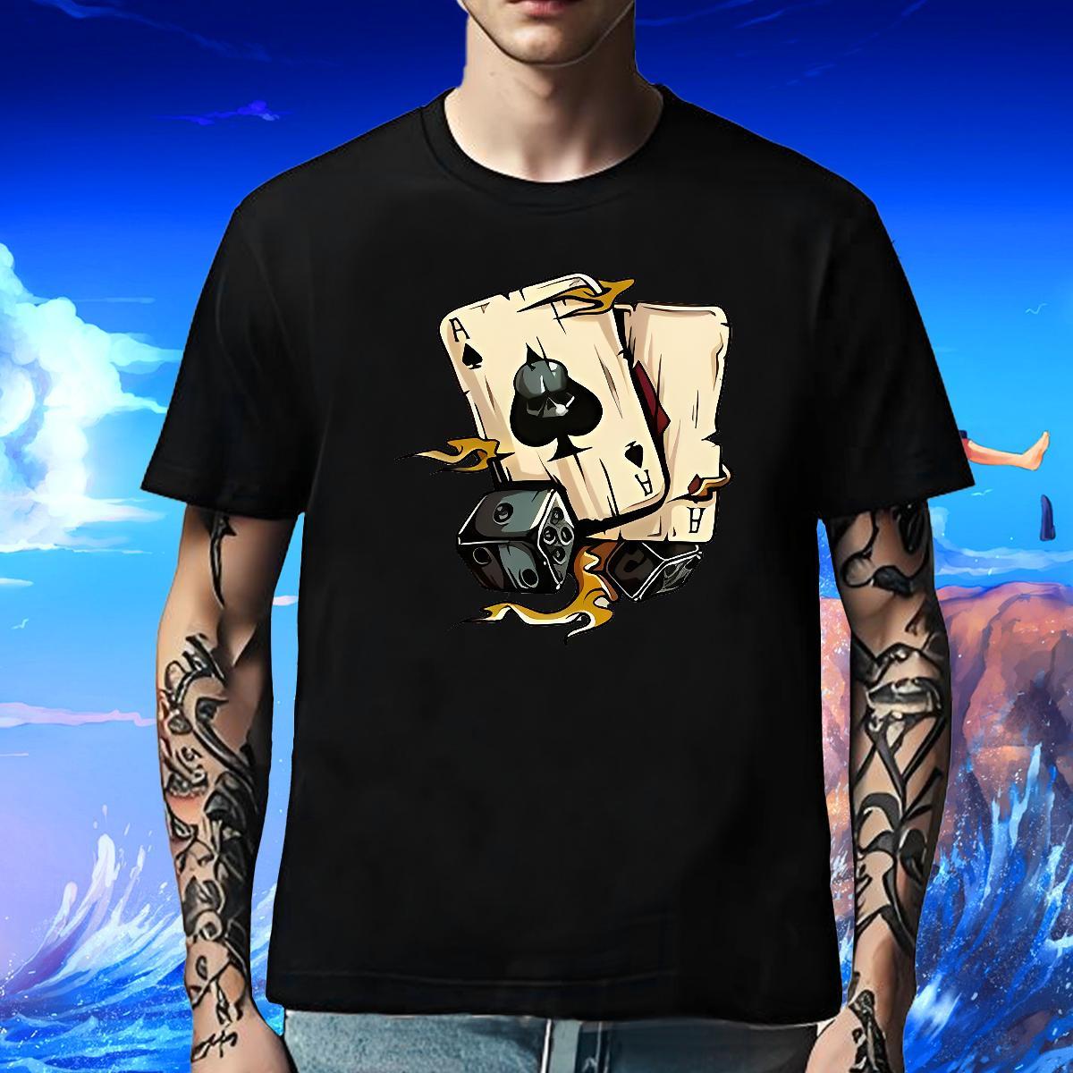 2024 Summer Men Tshirts 230g Cotton Casual Daily Wear playing card Breathable Short Sleeve Men T Shirts Free Shipping Custom Big Size Clothes