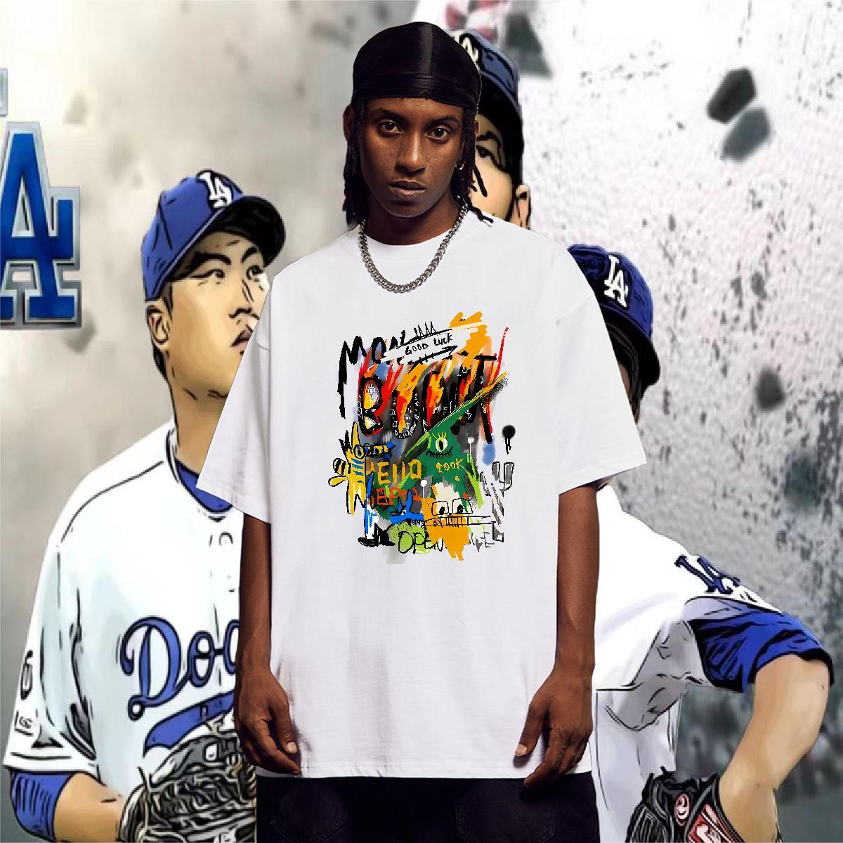 Fashion Casual Tshirt for Man Woman 230g Cotton Daily Wear graffiti Crew Neck Breathable T shirt Brand Custom Cartoon Polos