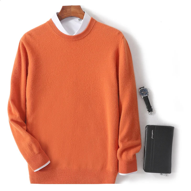 AutumnWinter 100% Beautiful Slave Pure Wool Mens Oneck Casual High end Sweater Plus Size Knitted Bottom 240821