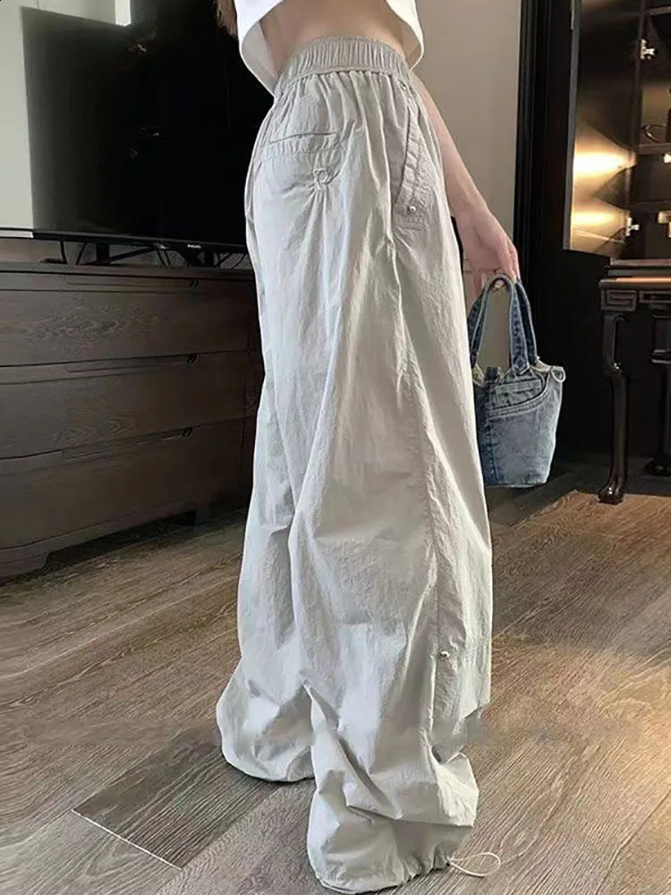Y2K Oversized Parachute Pants Women Vintage Casual Loose Wide Leg Pleated Cargo Pant Summer Streetwear Overalls Joggers Trousers 240821