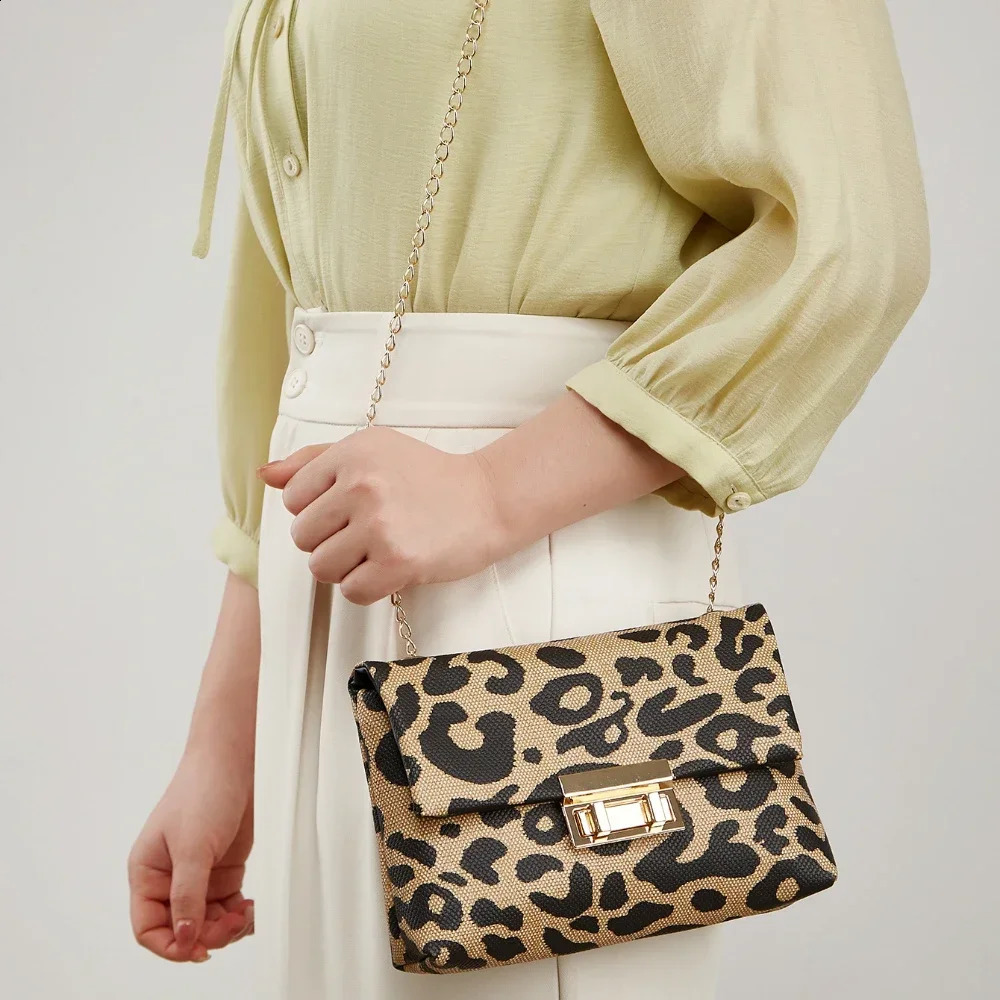 Autumn and winter personality houndstooth handbag leopard print womens bag fashion chain shoulder crossbody women bags 240821
