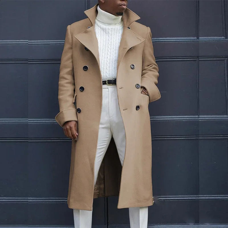 Men Trench Fashion Coat Autumn Winter British Loose Coat Medium And Long Trench Mens Long Coat La Ropa De Los Hombres 240822