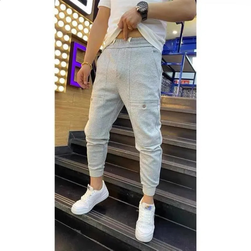 Autumn Trendy Ankle Sports Pants Loose Fit Sweatpants Solid Color Versatile Small Leg Harem Fashionable Casual Mens Clothing 240822