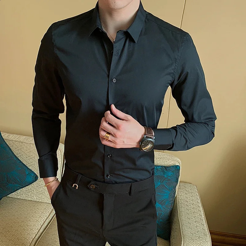 7-color Slim Business White Shirt Mens Long-sleeved Classic Lapel Fashion Tees Comfortable Business Formal Suit Shirt 240822