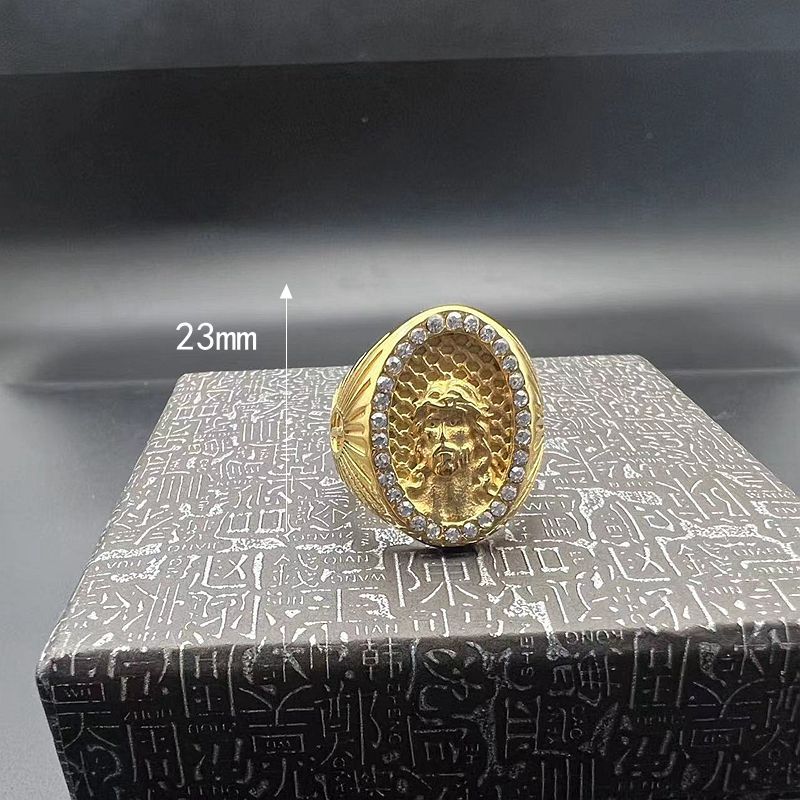 Casting Jesus Face Ring 316L Stainless Steel Gold Plated with Zircon Jewelry