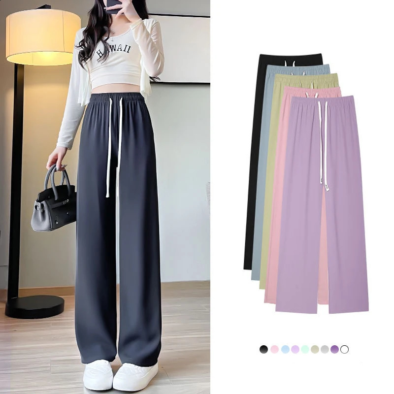 Womens Pants Summer Thin Loose Casual High Waist Straight Leg Pants Y2K White Pants Streetwear Omen Korean Style 240821