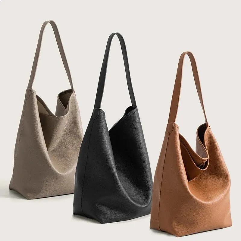Womens simple handbag soft leather large capacity travel bag shoulder bag with canvas storage bag 240822