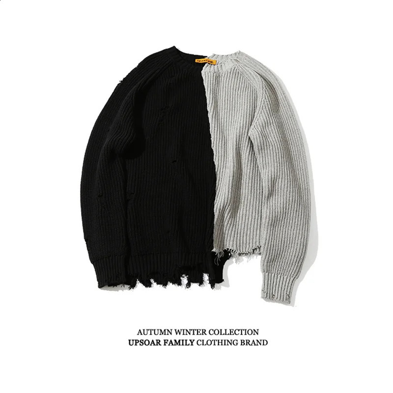 Men ripped destroyed hole asymmetrical n patchwork knitted sweater women couple harajuku pullover hip hop punk knitwear 240821
