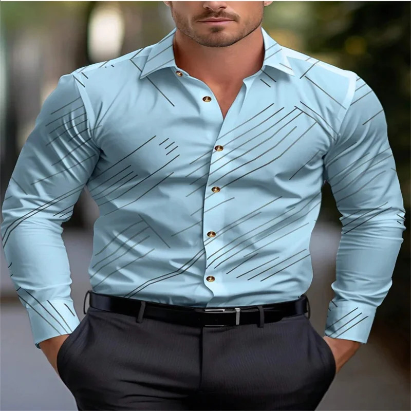 fashionable mens 3D printed long sleeved button up shirt street casual Hawaiian shirt mens clothing XS-6XL size 240822