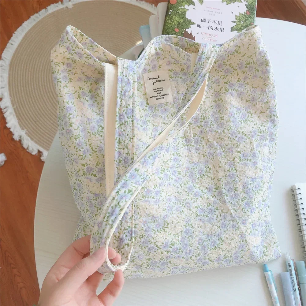 Cotton Floral Womens Bag Large Canvas Shopping Shoulder Bag for Grocery Reusable Foldable Female Students Books Tote Handbags 240821