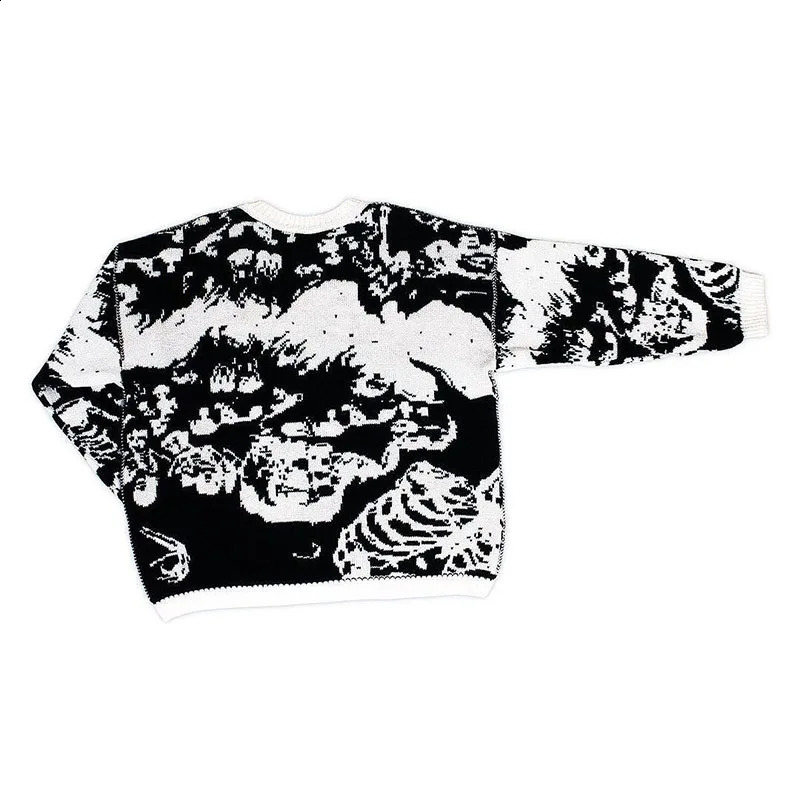 Y2k Harajuku Skeleton Kawaii Retro Cute Round Neck Pullover Sweater Pattern Knitted Warm Loose Oversized Sweatshirt Womens 240821