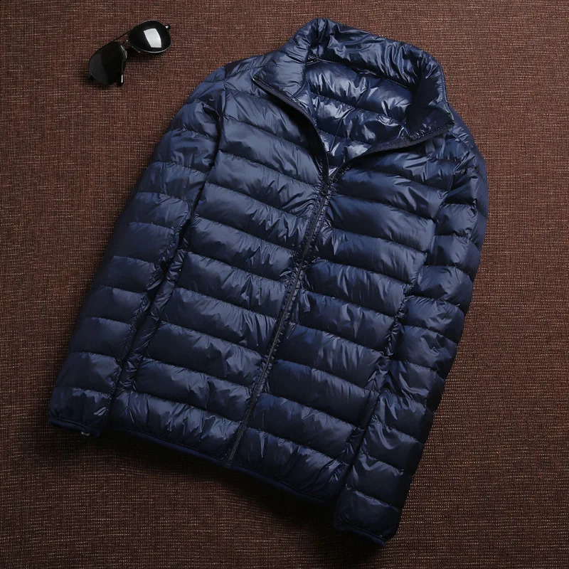 Mens Autumn Duck Down Jacket Ultralight Winter Portable Waterproof Travel Park Fashion Stand Collar Thin Coat 240822