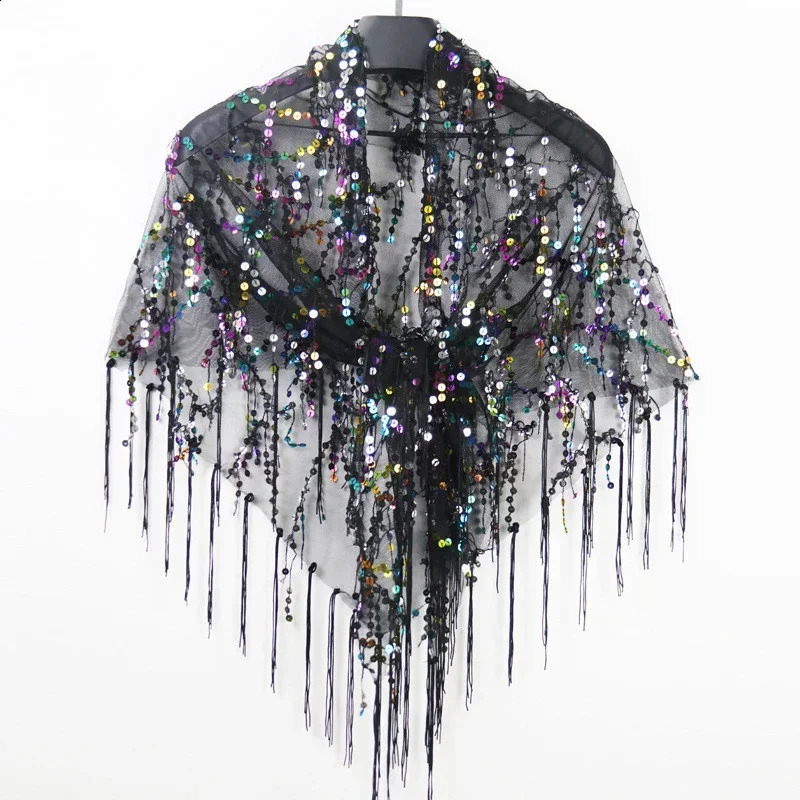 Summer Sequins Tassels womens coat party set Cape Mesh jacket womens cape shawl Casaco coat wrapped womens clothing 240822