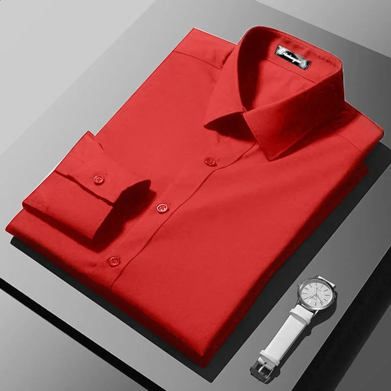 Red Mens Shirt Long Sleeve Slim Fit Business Suit Shirt Man Mens Large ropa clothing shirts for men 240822