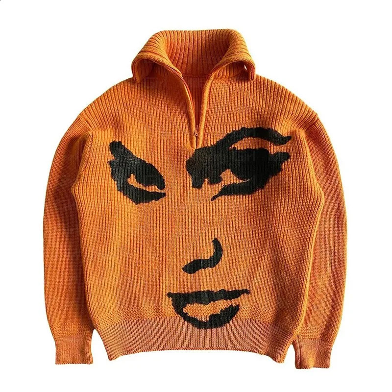 Mens Winter Fashion Aesthetics knit Sweater Vintage Turtleneck Lapel Harajuku Oversized Long Sleeve Unisex Pullovers Chic Tops 240821
