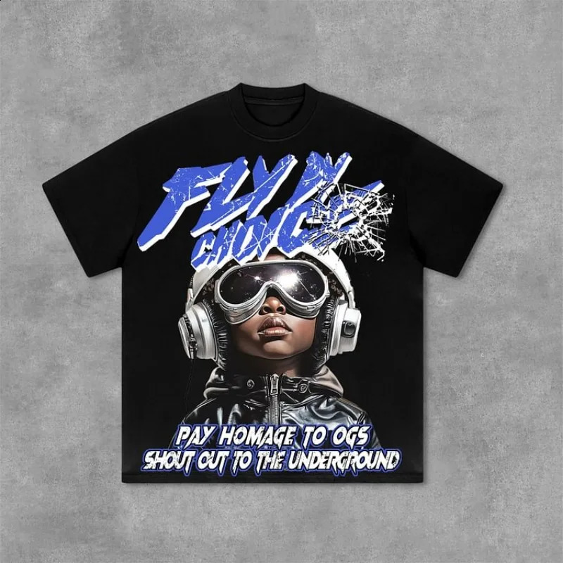 Fly by Choice Flame Boy Graphic Print Cotton Tshirt Mens Y2K Summer Short Sleeve Retro Oversized Womens Top 240822