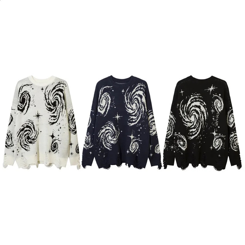 Y2K European and American autumn winter sweater retro pleated spiral printed loose hole 240821