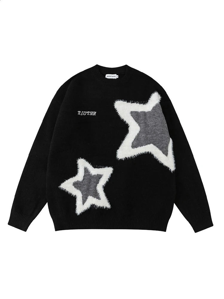 Womens Star Pullover Knitted Sweater Harajuku 90s Aesthetics Y2k Oneck Long sleeved Retro 2000s Clothing Autumn 240821