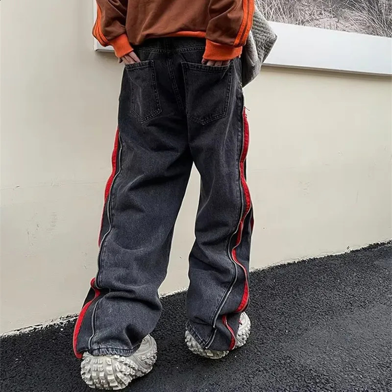 Cool Side Zipper Oversize Hip Hop Men Wide Jeans Pants Y2K Clothes Straight Loose Punk Denim Trousers Pantalon Homme 240821