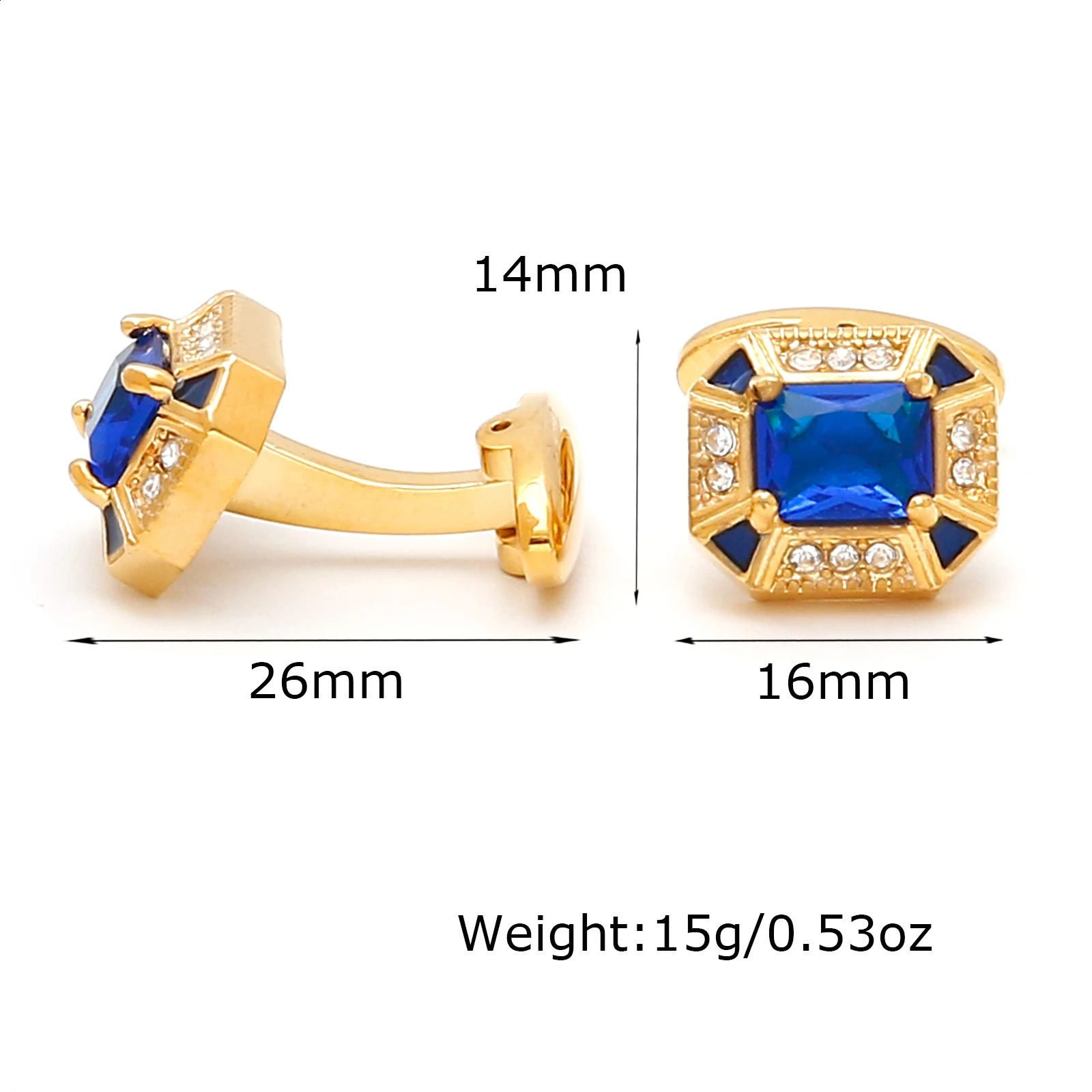 Mens cufflinks gold TOMYE XK23028 blue zircon square buttons French formal dress shirt cuff accessories jewelry 240810