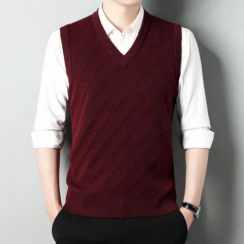Mens Tank Top Business Casual Top Printed Knitted Sweater Tank Top Autumn Mens Wear 240821