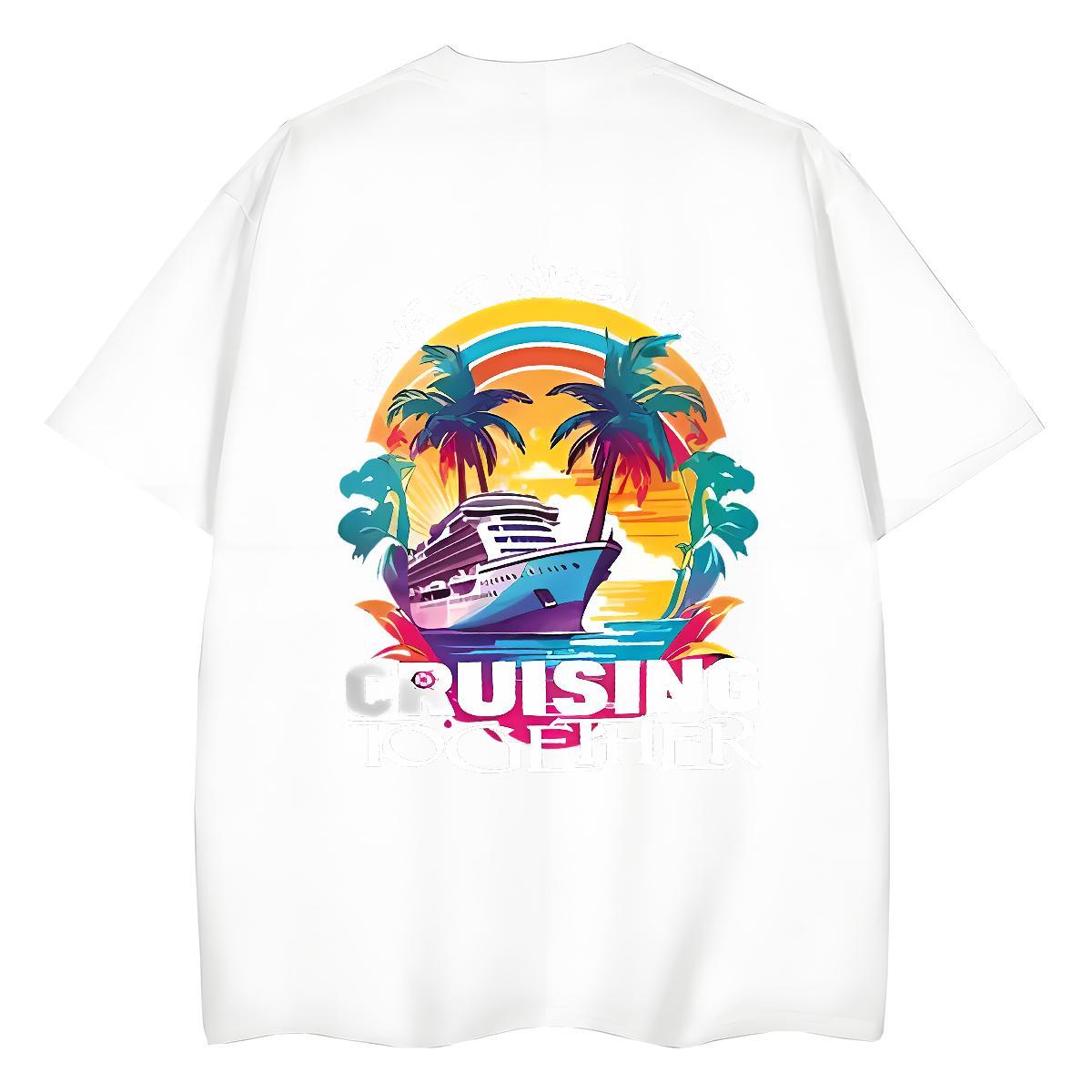 DIY Womens T Shirts 230g 100% Cotton Comfortable High Street Hip Hop cruise ship Couples T Shirts Soft Cartoon Anime Wear