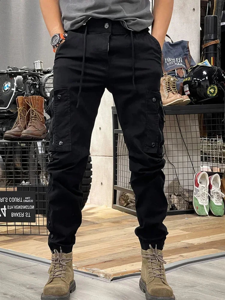 Mens cargo pants with multiple pockets mens Trousers bicycles motorcycles ultrathin hiking Emo spandex loose fitting formal wear 240821