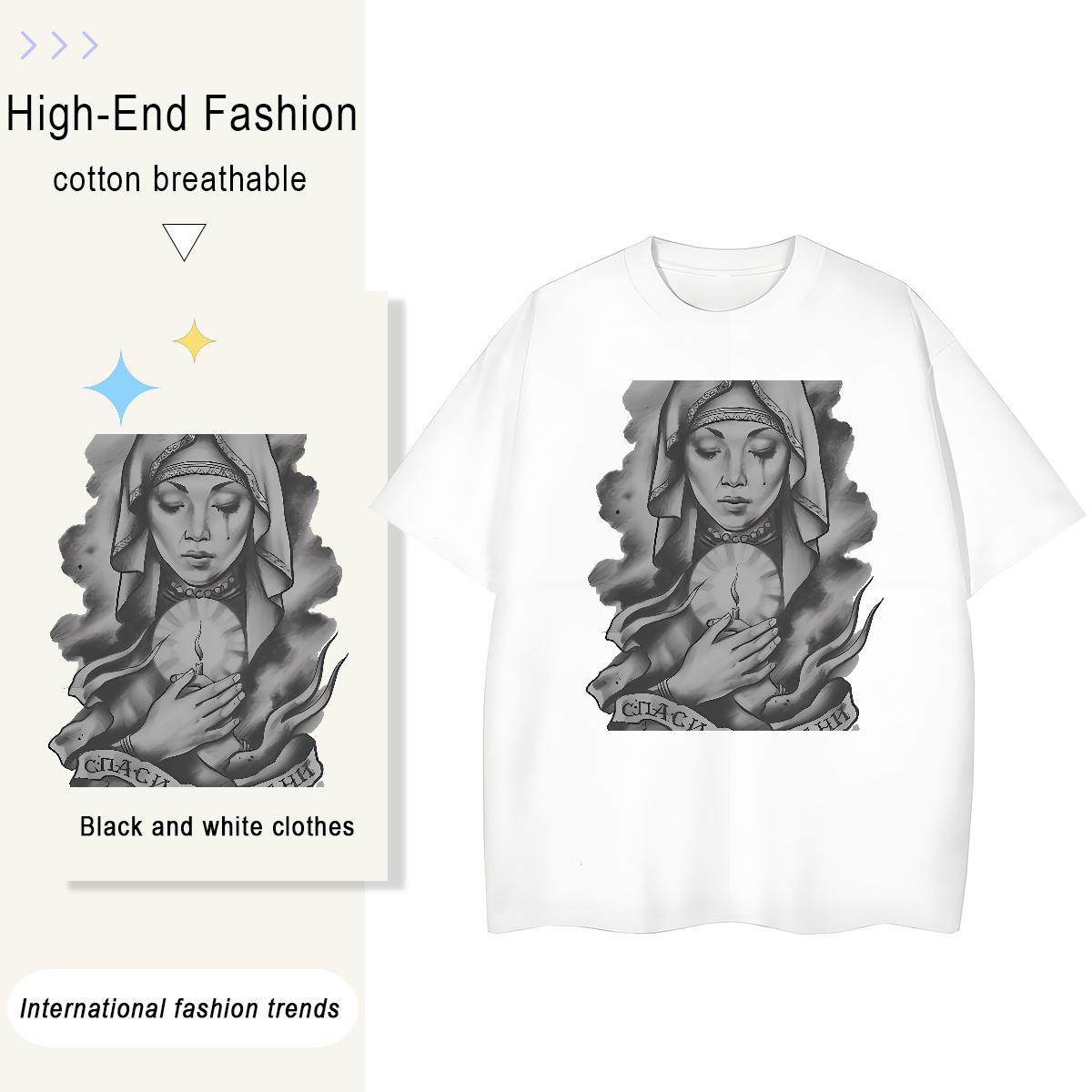 Soft Womens Tshirts 230g Pure Cotton pray Sports Casual T Shirts Women Short sleeve Soft Custom Print Plus Size Polos