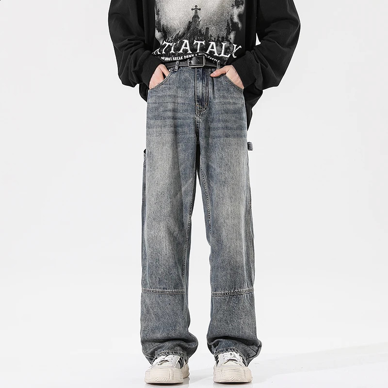Baggy Jeans Trouser Mens Denim Black Wide Leg Pants Freight Korean Street Clothing Hip Hop Harajuku 3XL 240821