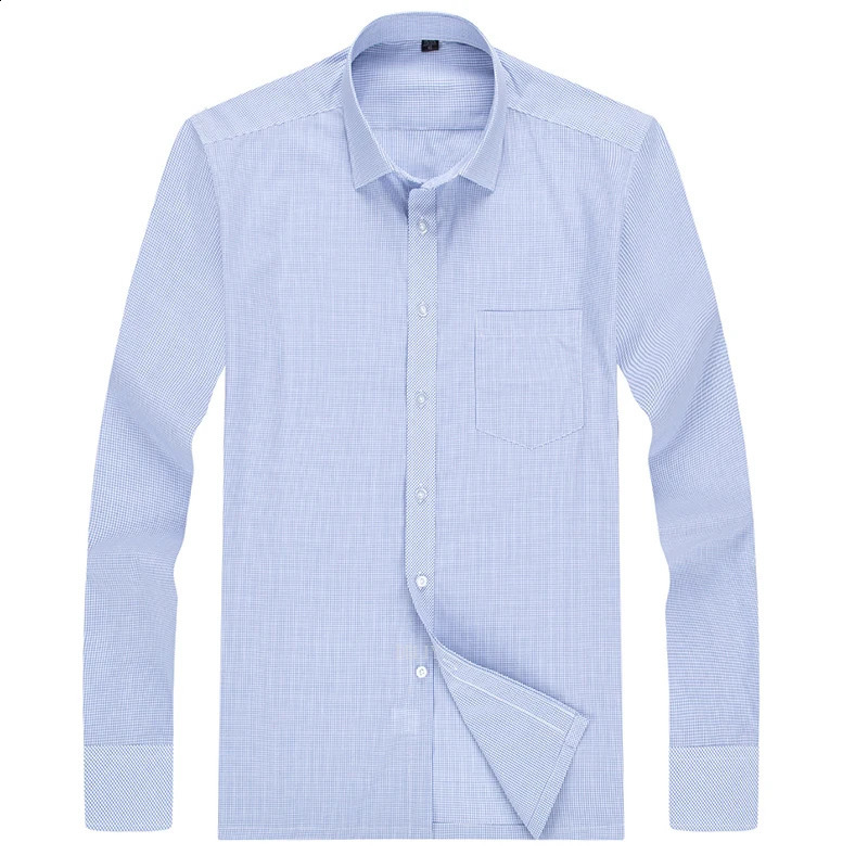 Mens 100% pure Cotton Long Sleeve Print/striped Basic Dress Shirts Single Patch Pocket Business Standard-fit Office Shirt 240822