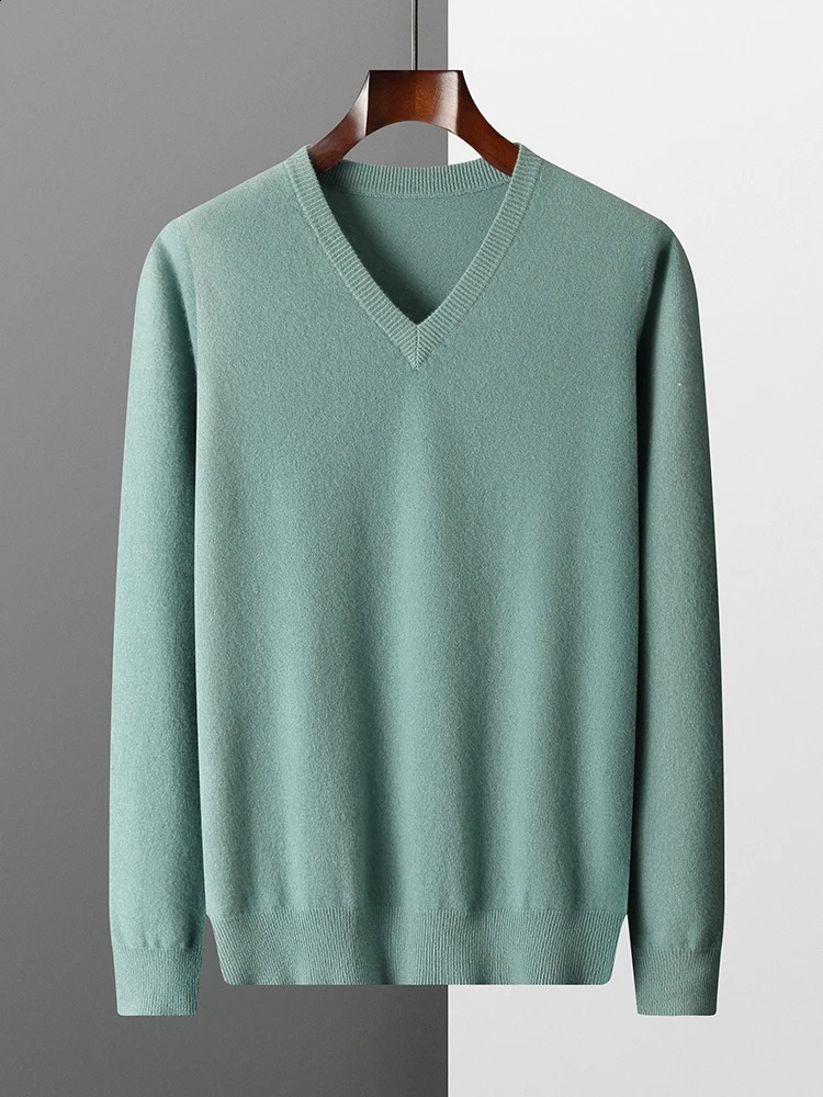 MVLYFLRT Merino Sweater Mens V-neck Pullover Top Autumn Winter Knitted Casual Loose 100% Pure Wool Jacket 240821