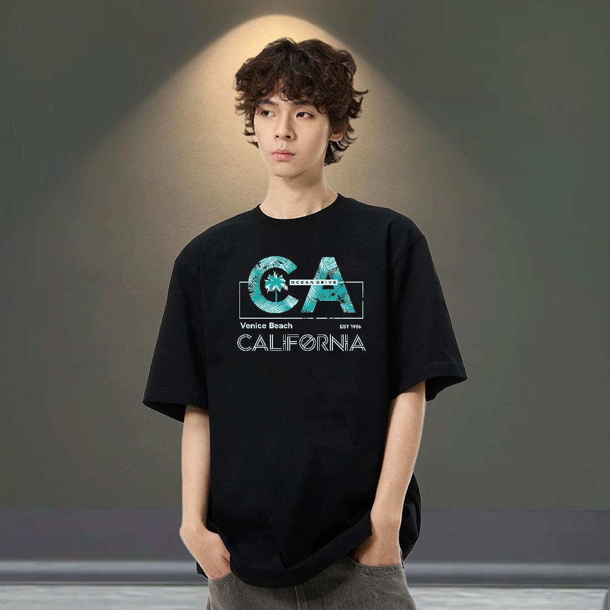 Loose Fit Men Tshirts Street Casual 100% Cotton 230g Custom Printing Short Sleeve Soft letter T Shirts Men Fashion Casual Polos