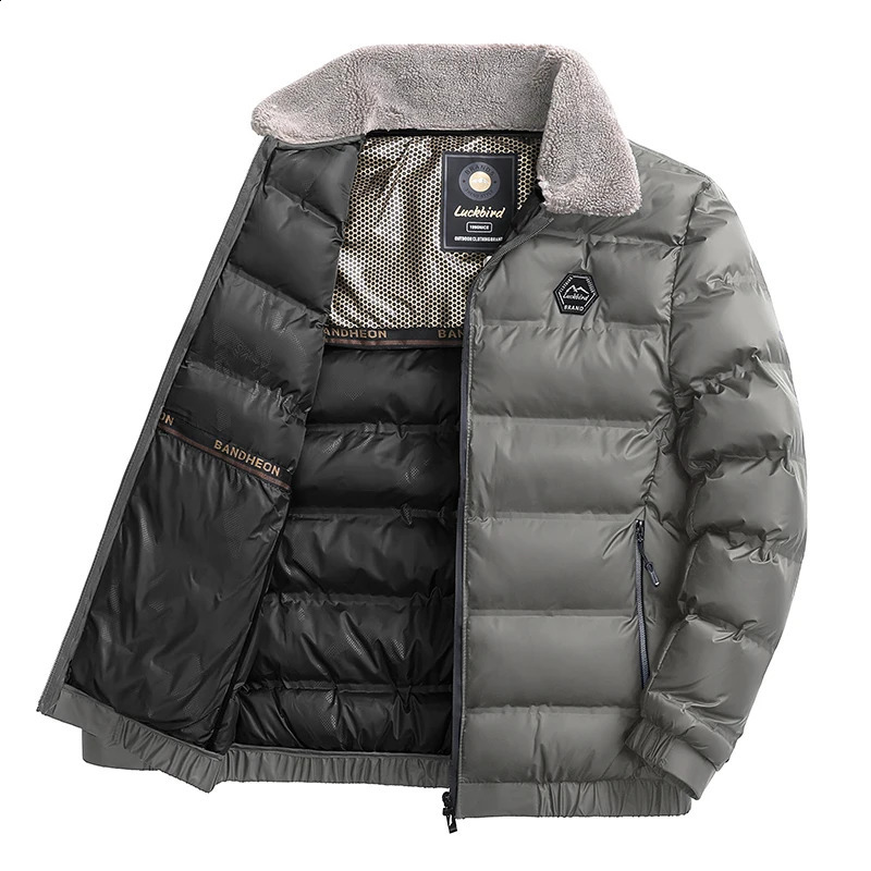 Mens fur collar fashionable casual thick coat mens highquality windproof jacket park winter down 240822