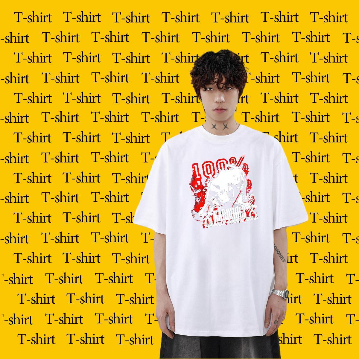 New Arrival Men Clothes T-Shirt 230g 100% Cotton Daily Outfit blood Breathable Crew Neck T Shirts Men Unisex Cartoon Printing L-4XL Tops Shirt