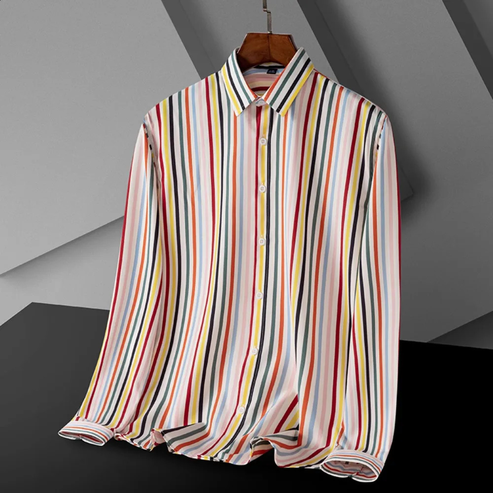 Mens Casual Dress Shirt Long Sleeve Regular Fit Business Striped Button Up Shirt Spring and Autumn Trendy Clothes 240822