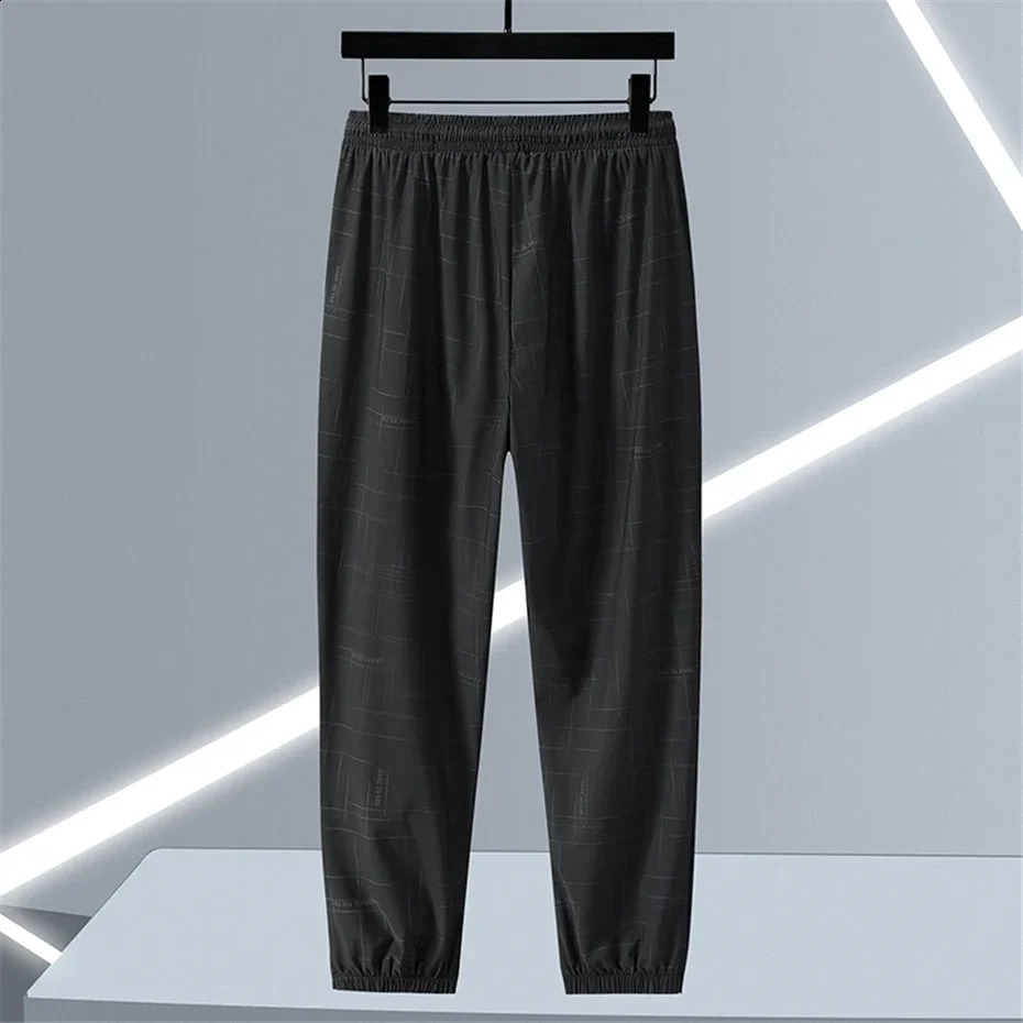Large Size Pant Men Long Length Elastic Waist Straight Summer Pants Men Ice Silk Thin Trouser Male Light Loose Stretch 11XL 240822
