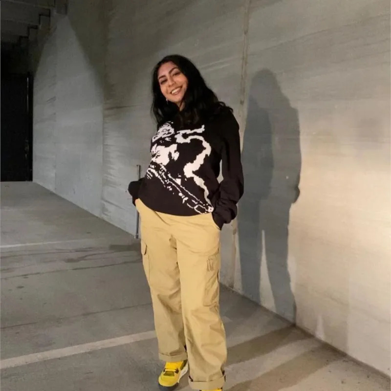 Winter Streetwear Gothic Fairy Grunge Kawaii Pattern Printed Cotton Knit Women Pullover Korean Y2K Vintage 2000S Sweater 240821