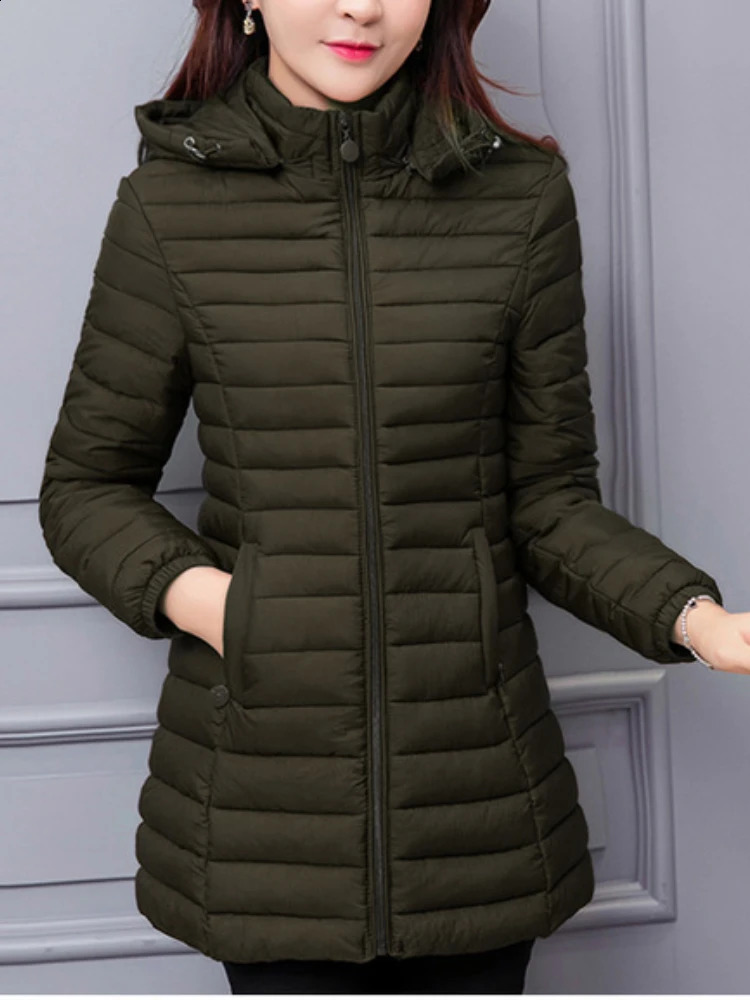 Womens jacket oversized lightweight paddle winter womens detachable hood warm cotton clothes medium length ultrathin park 240822