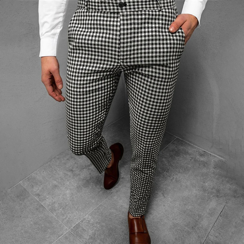 Summer mens business straight pants fashionable plain weave 3D printed small leg dress pants comfortable casual pants 240822