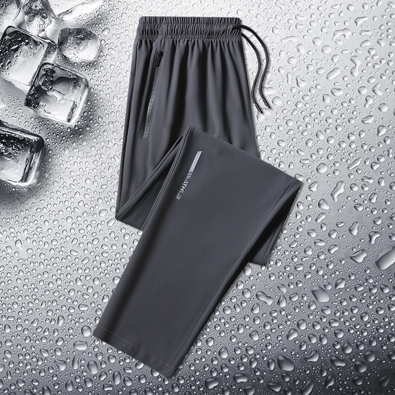 Mens Loose Straight Casual Pants Mens Ice Silk Quick Drying Pants Zippered Pocket Work Pants Large Size Jogging Pants 8XL 240822