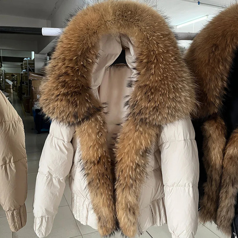 Outerwear Winter Women Warm White Duck Down Jacket Natural Real Fox Fur Collar Hood Puffer Coat Thick European 240821