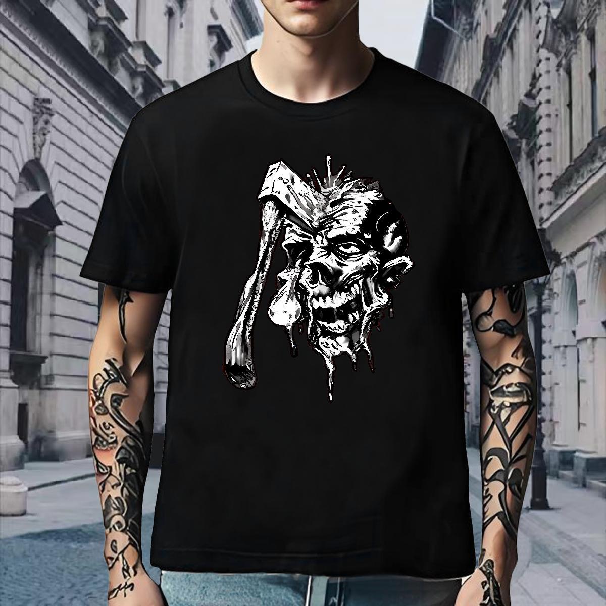 2024 New Men Tees 100% Cotton 230g Street skull Pure Cotton Men T Shirts Classic Black Oversized Tops