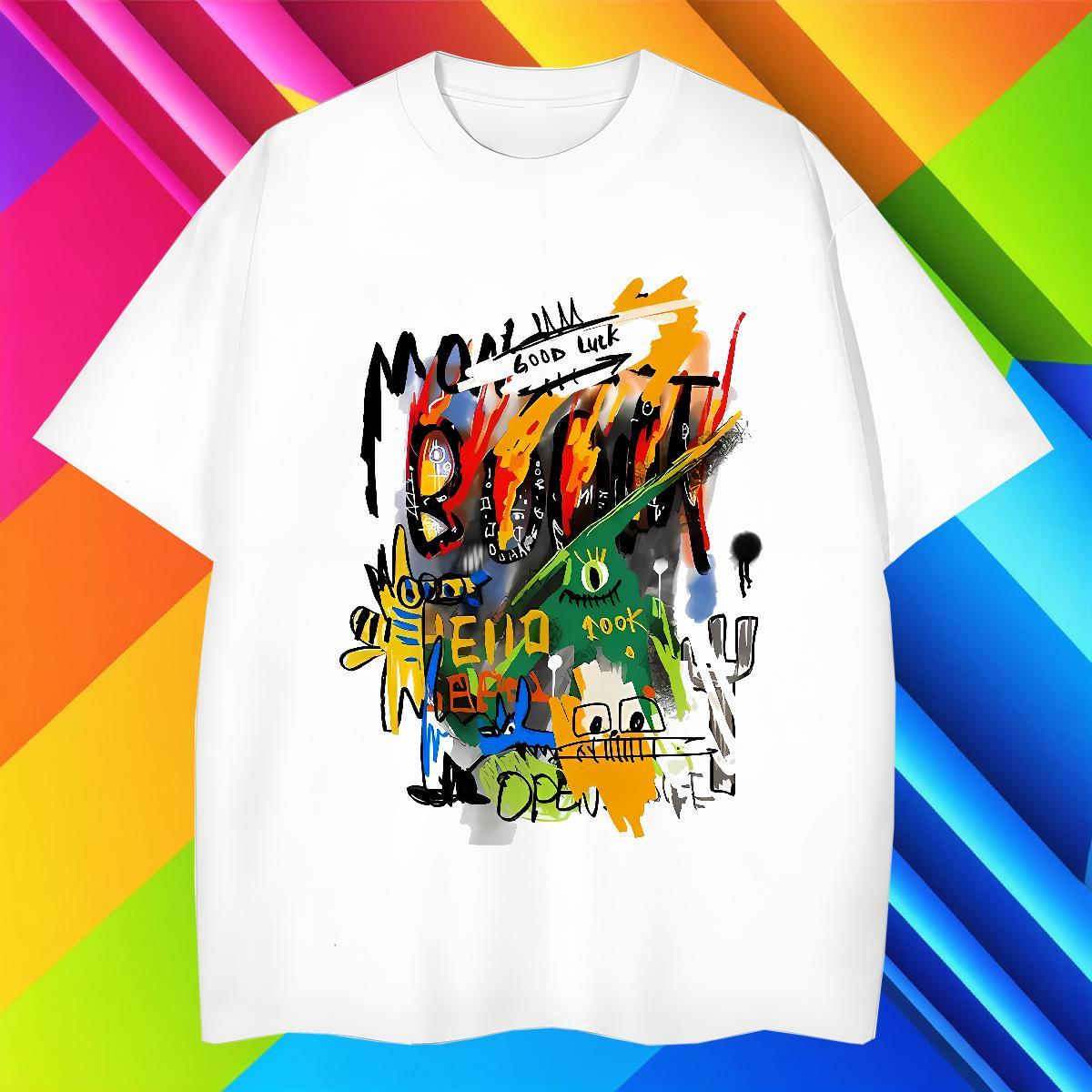 2024 graffiti Couples T Shirts 230g Pure Cotton T Shirts Men Cartoon Print Sport Breathable Comfortable Polos