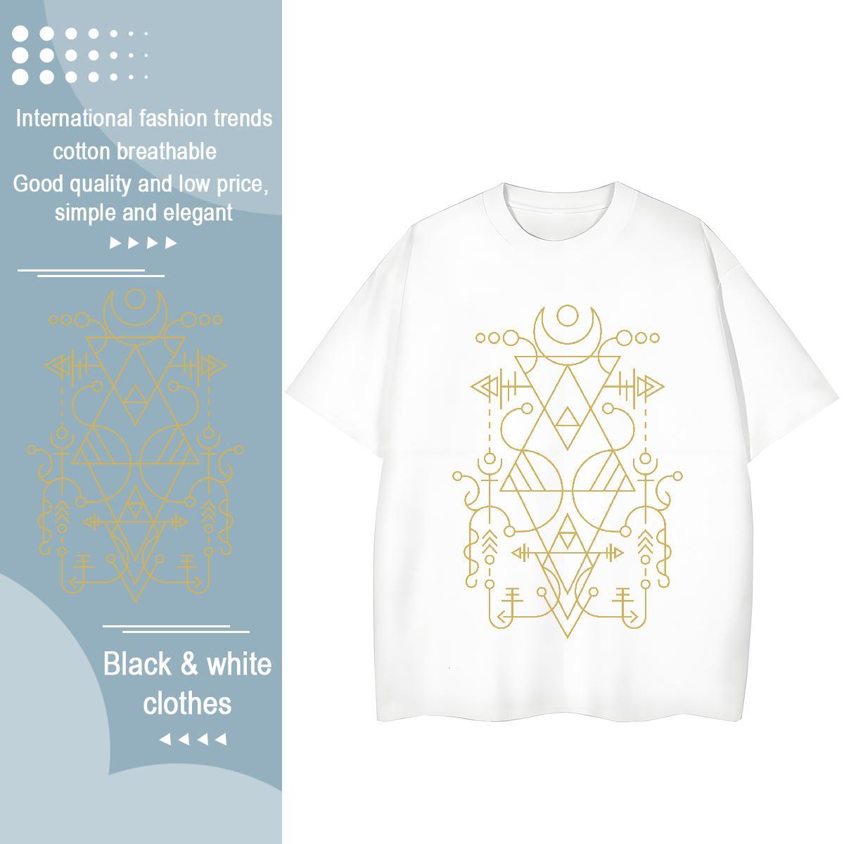 5A Tshirt for Man Woman 230g Cotton Geometric line Hip Hop Street T Shirts Women Breathable Short Sleeve Plus Size Cartoon Tops Tees