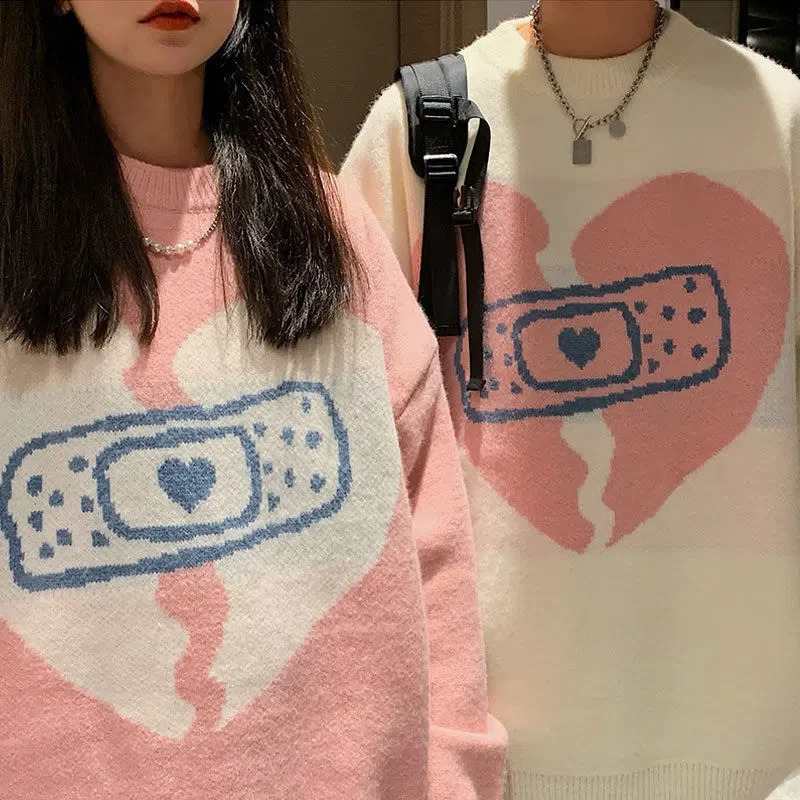 Harajuku Sweet Couple Oversized Sweater Women Warm Fashion Pullover Winter Knitted Undercoat Vintage Goth Loose Y2k Clothes 240821