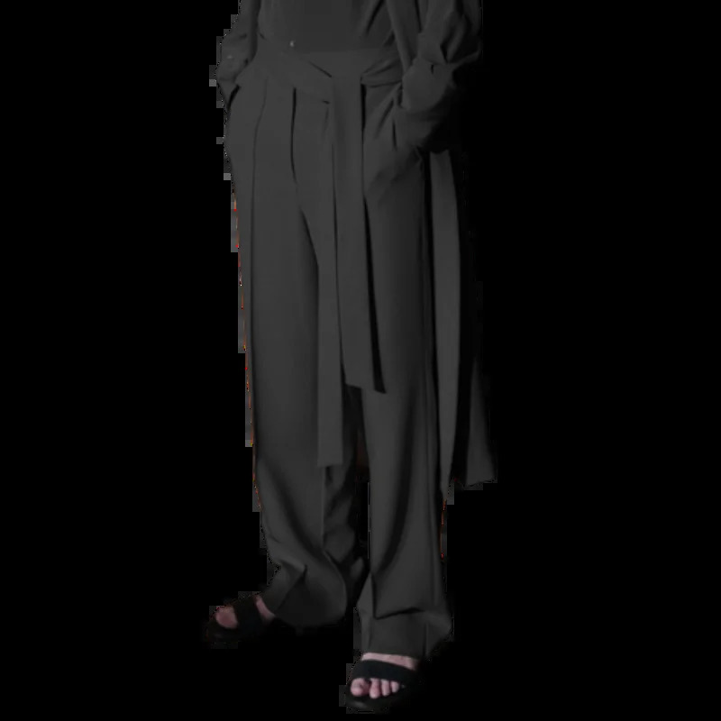 Mens casual fashion belt wide leg straight pants spring trend simple personalized mens loose 240821