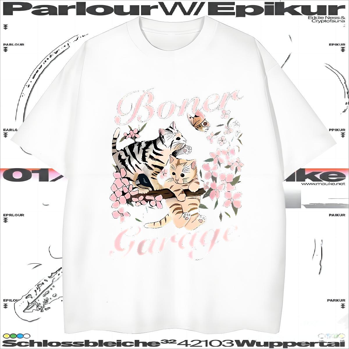 TOP Quality T shirt cat Crew Neck Breathable Anime Printing Street Cartoon Print 230g Cotton Mens Tshirts New Arrival Tees