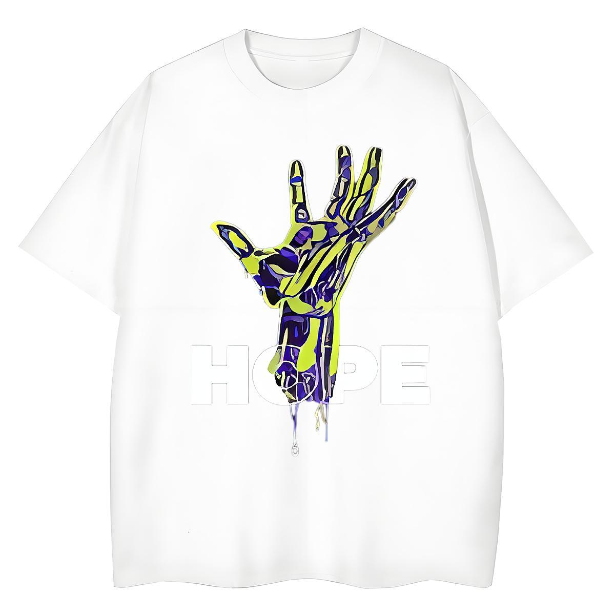 Fashion Casual T Shirt For Woman 100% Cotton 230g Crew Neck High Street Hip Hop hands Lady T shirt High quality Anime Print Tops