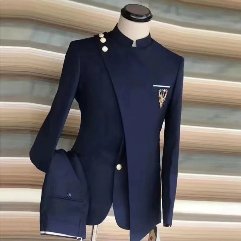 2024 Classic Chinese Tunic Suit Set For Men Formal Banquet Slim Fit Blazer Pants 2 Pieces Evening Dinner Elegant Male Costumes 240821